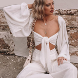Nukty Sexy Backless Fashion Square Collar Wrap Women Shirts Batwing Sleeve Solid Crop Tops Women Tops and Blouses