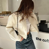 Patchwork Crop Jacket Varsity Women Autumn Winter Casual Oversized Y2k Fashion Baseball Coat