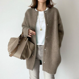 Nukty Women Overcoat Winter Ladies Elegant Round Collar Outerwear Long Sleeve Cardigan Solid Color Single-breasted Long Jacket