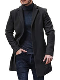 Nukty Men'S Casual Midi-Length Blend Coat, Polyester Lined, Non-Stretch Fabric, Solid Color, Long Sleeve, with Slit Hem, Single Breasted Placket, Lapel Collar, for Fall/Winter Collection