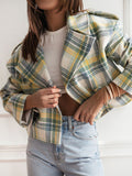Nukty Long Sleeves Loose Plaid Split-Joint Peter Pan Collar Jackets&Coats