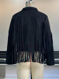 Nukty Long Sleeves Solid Color Split-Joint Tasseled Notched Collar Jackets
