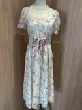 Nukty party look inspos Summer Korean Fashion Lace Fairy Dress Women Square Collar Princess Kawaii Floral Print Dress Female Bandage Sweet Dress 2024