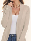 Nukty Long Sleeves Loose Buttoned Solid Color Collarless Cardigan Tops