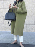 Nukty Long Sleeves Loose Solid Color Collarless Woolen Coat