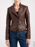 Nukty Long Sleeves Split-Joint Zipper Mock Neck PU Jackets Outerwear