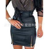 Skirt Autumn and Winter Sexy Lace-up Leather Skirt Zipper Lace-up Sheath Skirt