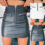 Women's Leather Skirt Sexy Zipper Stitching Hip Skirt Skirt Autumn and Winter