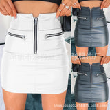 Women's Leather Skirt Sexy Zipper Stitching Hip Skirt Skirt Autumn and Winter