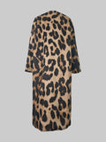 Nukty Long Sleeves Loose Buttoned Leopard Pockets Split-Joint V-Neck Outerwear Trench Coats