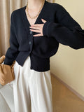 Nukty Long Sleeves Loose Solid Color V-Neck Cardigan Tops