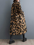 Nukty Long Sleeves Loose Buttoned Leopard Pockets Split-Joint V-Neck Outerwear Trench Coats