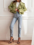 Nukty Long Sleeves Loose Plaid Split-Joint Peter Pan Collar Jackets&Coats