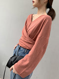 Nukty Long Sleeves Loose Buttoned Solid Color V-Neck Cardigan Tops