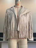 Nukty Long Sleeves Solid Color Split-Joint Tasseled Notched Collar Jackets