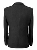 Nukty Polyester Blend Men'S 3pcs Suit Set - Vintage Herringbone Party Suit with Lapel Collar, Non-Stretch Fabric, Solid Color, Long Sleeve, Fall/Winter Season, Button-Front Details, Regular Fit Pants, and Vest - Woven Polyes