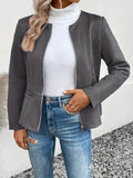 Nukty Long Sleeves Loose Pockets Solid Color Split-Joint Zipper Round-Neck Jackets Outerwear