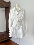 Nukty party look inspos French Vintage Slim 2024 Autumn Mini Shirt Dress Women Casual White Design Long Sleeve Party Dress Korean Style One Piece Dress