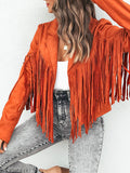 Nukty Long Sleeves Solid Color Split-Joint Tasseled Notched Collar Jackets