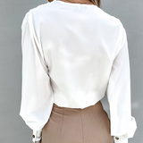 Elegant Solid Women Blouse Shirts Vintage Retro Peplum White V Neck Female Blouses Puff Casual Blusa Mujer
