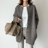 Nukty Women Overcoat Winter Ladies Elegant Round Collar Outerwear Long Sleeve Cardigan Solid Color Single-breasted Long Jacket
