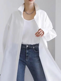 Nukty Long Sleeves Loose Buttoned Solid Color Split-Side Lapel Collar Outerwear Shirts Tops
