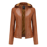 2000s fashion New plus Size Fleece-lined Women's Leather Coat Women's Hooded Autumn and Winter Short Coat Warm Casual Women's Jacket