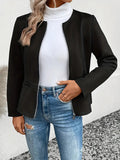 Nukty Long Sleeves Loose Pockets Solid Color Split-Joint Zipper Round-Neck Jackets Outerwear