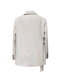 Nukty Long Sleeves Loose Asymmetric Buttoned Pockets Solid Color Tied V-Neck Blazer Outerwear