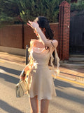 Nukty party look inspos Elegant Party Y2k Mini Stain Dress Women Sleeveless Fairy Strap Dress Office Lady Vintage One Piece Dress Korean 2024 Summer