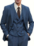 Nukty Polyester Blend Men'S 3pcs Suit Set - Vintage Herringbone Party Suit with Lapel Collar, Non-Stretch Fabric, Solid Color, Long Sleeve, Fall/Winter Season, Button-Front Details, Regular Fit Pants, and Vest - Woven Polyes