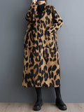 Nukty Long Sleeves Loose Buttoned Leopard Pockets Split-Joint V-Neck Outerwear Trench Coats
