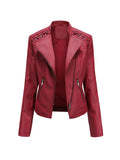 Nukty Long Sleeves Split-Joint Zipper Mock Neck PU Jackets Outerwear