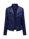 Nukty Long Sleeves Split-Joint Zipper Mock Neck PU Jackets Outerwear