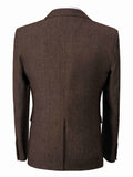 Nukty Polyester Blend Men'S 3pcs Suit Set - Vintage Herringbone Party Suit with Lapel Collar, Non-Stretch Fabric, Solid Color, Long Sleeve, Fall/Winter Season, Button-Front Details, Regular Fit Pants, and Vest - Woven Polyes