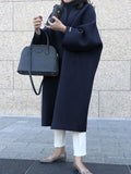 Nukty Long Sleeves Loose Solid Color Collarless Woolen Coat