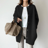 Nukty Women Overcoat Winter Ladies Elegant Round Collar Outerwear Long Sleeve Cardigan Solid Color Single-breasted Long Jacket