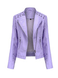 Nukty Long Sleeves Split-Joint Zipper Mock Neck PU Jackets Outerwear