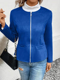 Nukty Long Sleeves Loose Pockets Solid Color Split-Joint Zipper Round-Neck Jackets Outerwear
