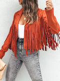 Nukty Long Sleeves Solid Color Split-Joint Tasseled Notched Collar Jackets