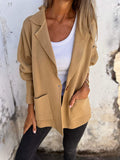 Nukty Long Sleeves Loose Pockets Solid Color Split-Joint Lapel Outerwear