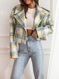 Nukty Long Sleeves Loose Plaid Split-Joint Peter Pan Collar Jackets&Coats