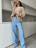 Nukty Knitted Loose Women Sweater Solid Casual Striped Long Sleeve Pullover Winter Embroidery Women's Turtleneck Sweaters Y2K