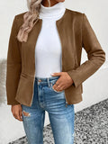 Nukty Long Sleeves Loose Pockets Solid Color Split-Joint Zipper Round-Neck Jackets Outerwear