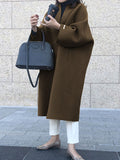 Nukty Long Sleeves Loose Solid Color Collarless Woolen Coat