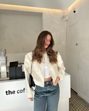 Patchwork Crop Jacket Varsity Women Autumn Winter Casual Oversized Y2k Fashion Baseball Coat