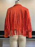 Nukty Long Sleeves Solid Color Split-Joint Tasseled Notched Collar Jackets