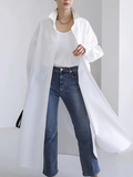 Nukty Long Sleeves Loose Buttoned Solid Color Split-Side Lapel Collar Outerwear Shirts Tops
