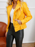 Nukty Long Sleeves Split-Joint Zipper Mock Neck PU Jackets Outerwear