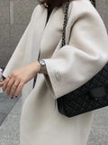 Nukty Long Sleeves Loose Solid Color Collarless Woolen Coat